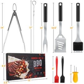 25 PCS Grill Accessories Kit, Grill Tool Set with 4-in-1 BBQ Spatula, Fork, Grill Tongs, Grill Grush, Skewers, Silicone Corn Holders, Silicone Brush, Grilling Gift Set for Men and Women