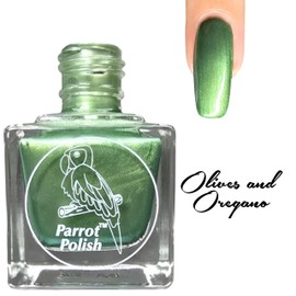 Parrot Polish Olives and Oregano, Metallic Green Shimmer Nail Polish, 0.5 Fl Oz