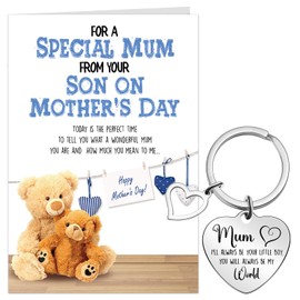 Tenare Mother's Day Card Mum Keyring from Son Mummy Greetings Card You'll Always Be My World Keychain Mummy Birthday Gifts for Christmas Thanksgiving Mother's Day