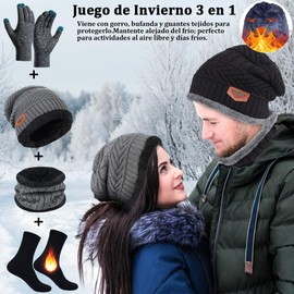 Gorro Invierno Bufanda y Guantes Tactiles y Calcetines Termicos,Gorros Frio con Tejido de Punto y Bufandas con Forro de Lana para Hombre y Mujere,Set de Bufanda,Gorras, Guantes,Calcetínpara Esquiar