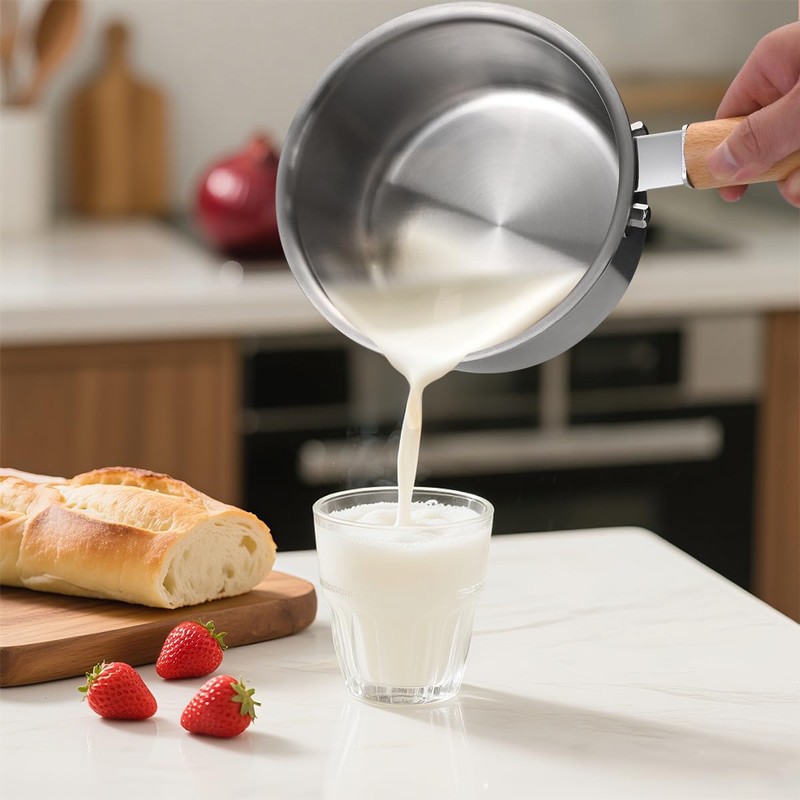Amafox 1.5QT Saucepan with Lid, Uncoated Non-Toxic Stainless Steel Sauce