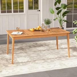 Tangkula 6-Person Outdoor Acacia Wood Dining Table, 67” x 35” Rectangular Bistro Table with 1.96” Umbrella Hole, Outdoor Patio Table for Deck, Garden, Poolside and Backyard, Natural