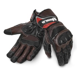 Riparo Premium Leather Street Motorcycle Riding Gloves Knuckle Protection with Mobile Phone Touchscreen Motorbike Racing Cruiser Gloves (XX-Large, Brown)