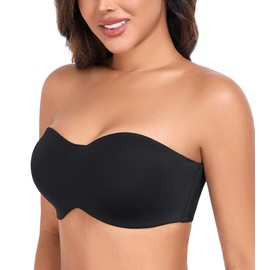 DotVol Seamless Bandeau Unlined Underwire for Large Bust Women's Minimizer Strapless Bra (Black，38DD)
