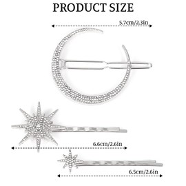Hair Pin Rhinestone Moon Hair Accessories Women Girls Star Hair Clips Vintage Set Simple Elegant for Thick Thin Hair Silver 9 Pieces