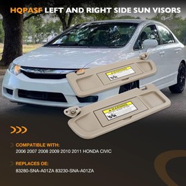 HQPASFY Sun Visor Compatible with 2006-2011 Honda Civic, Left Driver Side and Right Passenger Side Sunvisor Replaces# 83280-SNA-A01ZA 83230-SNA-A01ZA (Warm Gray)