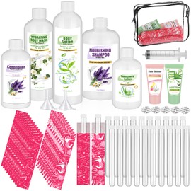 Chengu Cruise Travel Essential Kit 7 Empty Shampoo Bottles Conditioner 20 Tampon Tubes 20 Self Adhesive Wrappers with Funnel Seals Waterproof Sticker for Women Event