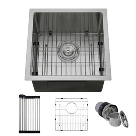 18 Inch Bar Undermount Kitchen Sink - PEPO 18"x18"x9" Undermount Stainless Steel Kitchen Sinks 16 Gauge Single Bowl with Bottom Grid & Drain