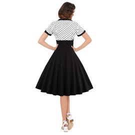 KILLREAL Women's Vintage Style 1950's Retro Short Sleeve Polka Dot Printed Swing Cocktail Dress Black Small