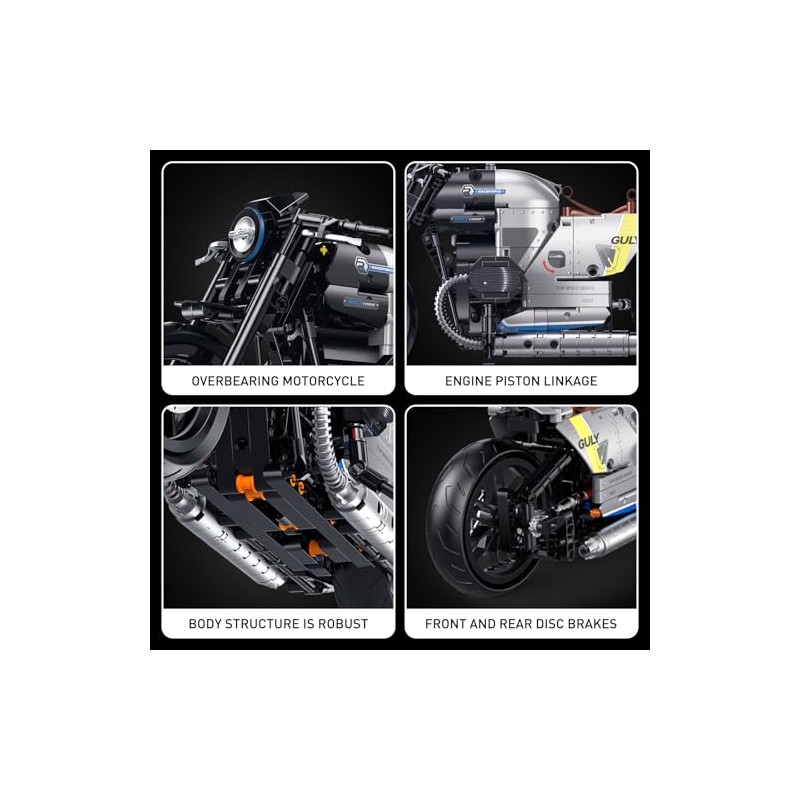HIGH GODO 1:8 Motorcycle Building Set, Technic MOC Motorcycle Model