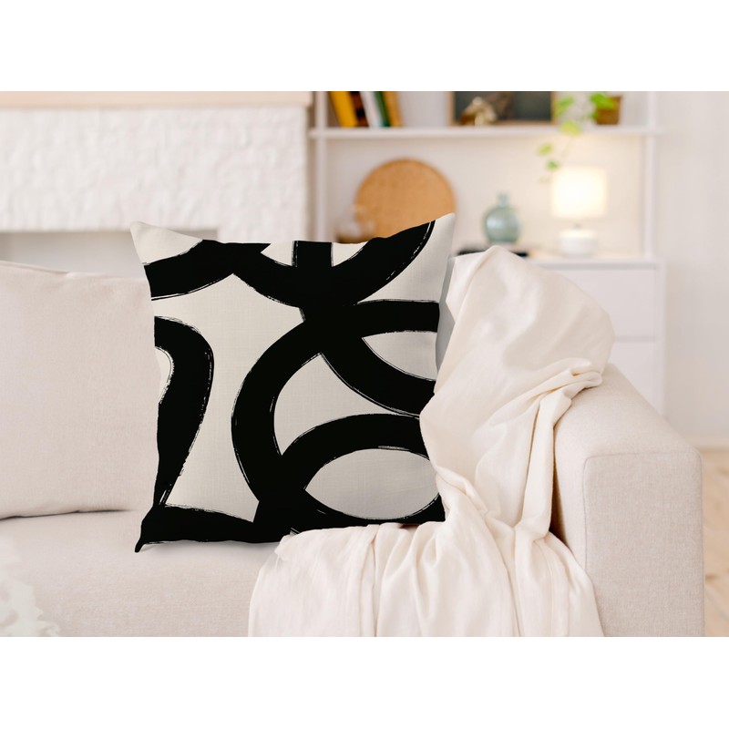 Abstract Modern Black and Beige Pillow Covers 18x18, Boho Home