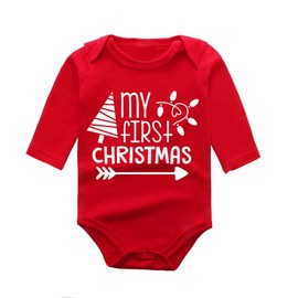 My First Christmas Bodysuit Outfit for Newborn Baby Boys Girls Long Sleeve Red One-Piece Romper Jumpsuit Clothes (Xmas Tree, 9-12 Months)