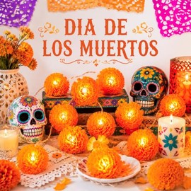 Guirnalda LED de Flores de Cempasúchil 4.5m 30 Luces, 8 Modos