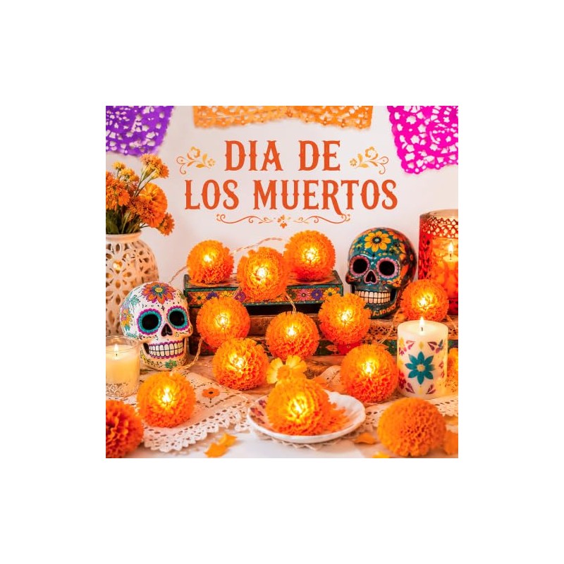 Guirnalda LED de Flores de Cempasúchil 4.5m 30 Luces, 8