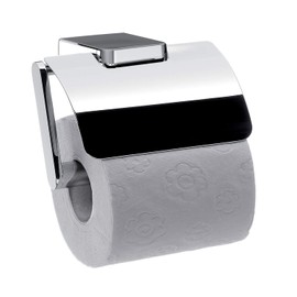 EMCO Trend Toilet Roll Holder with Lid and Handle, Elegant Wall Mounted Metal Toilet Roll Holder, Chrome