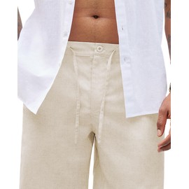 Lion Nardo Linen Pants for Men Casual Pants with Pockets Wide Leg Linen Beach Pants Linen Lounge Pants Linen Yoga Pants Apricot