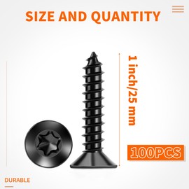 100 PCS #6 x 1 Flat Head Torx/Star Wood Screws, 18-8 (A2) Stainless Steel, Full Threaded & Black Coated for Durability, T15 Drive Bit Included, No.6 X 1 Multipurpose Screw by TPOHH