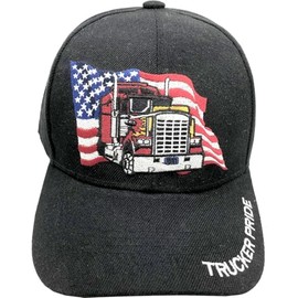 AborenCo Trucker Pride with Truck and US Flag Baseball Cap | Everyday Headwear for Men & Women | Embroidered Hat Black