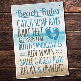 RED OCEAN Beach Rules Seaside Nautical Shabby Chic Hanging Bathroom Toilet Wall Sign Plaque Decor Gift