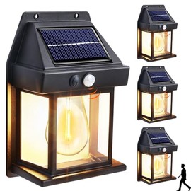 Joomer Solar Wall Lights Outdoor 4PACK, Dusk to Dawn Porch Lights Fixture, Waterproof Exterior Lighting with Clear Panel for Entryway Front Door, Solar Wall Lantern with 3 Modes & Motion Sensor