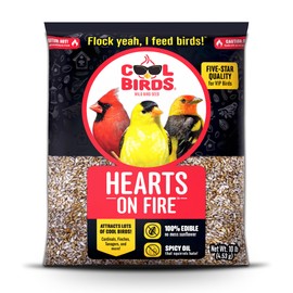 COOL BIRDS Hearts on Fire Hot Bird Seed – 10 lb. 100% Hulled Sunflower Hearts with Chili Pepper Oil – No Waste Bird Seed for Outside Feeders