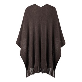 Ferand Women's Shawl Wraps with Pockets Open Front Fringe Poncho Cozy Knit Lightweight Cardigan Sweater, Brown