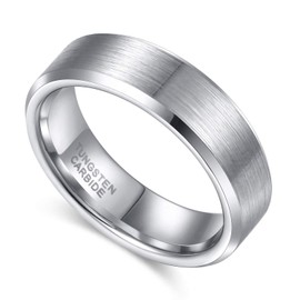 TRUMIUM 6mm Tungsten Rings White Silver for Men Women Wedding Band Brush Beveled Edge Size 4