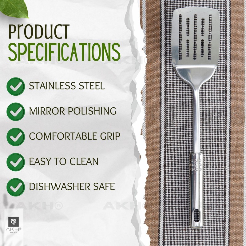 AKH® Stainless Steel Slotted Spatula 32cm Heavy Duty Professional Kitchen