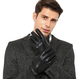 ZLUXURQ Mens Black Soft Lambskin Leather Winter Driving Gloves Cashmere Lined,comfortable and warm.