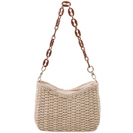 Straw Shoulder Bag Summer Woven Tote Bag Underarm Purse Satchel for Vacation, Beige