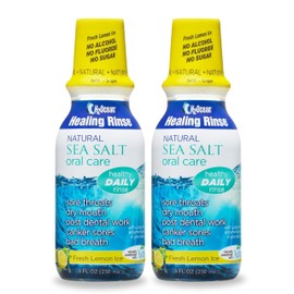 H2Ocean Healing Rinse Natural Sea Salt Oral Care - Mouth Rinse for Oral Care - Great for Piercings, Sore Throats & Gum Health - Alcohol- & Fluoride-Free Mouthwash - Lemon Ice, 8 oz (Pack of 2)