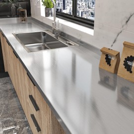Skyblur Silver Stainless Steel Contact Paper Waterproof Chrome Contact Paper Removable Metallic Silver Wallpaper Peel and Stick Thicken Metal Look Vinyl Wrap for Countertops Appliances 15.8" x 120"