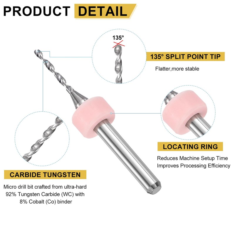 PATIKIL 1.3mm Micro Drill Bits 1/8" Shank Tungsten Carbide Steel