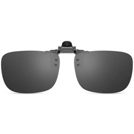 CAXMAN Polarized Clip-on Flip Up Metal Clip Rimless Sunglasses, Lightweight, Black Lens 59 * 42mm