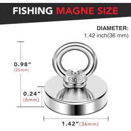 Fishing Magnets Large Fishing Magnets strong retrievin super Rare Earth Magnet hooks 150-1500Lbs - 150 Lbs /1.41in /36mm
