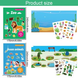 2 Stück Wiederverwendbare Stickerbücher, für Kinder 2-4 Jährige, Tiere und Ozean, Sticker Book mit Spiel Szene und Kinder Illustrationen Aufkleber, Kindergeburtstag Party Zubehör