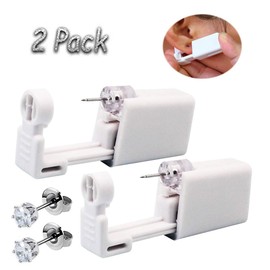 2 Pack Self Ear Piercing Kit, Ear Piercing Gun Kit Self Ear Piercing Gun Self Ear Piercing Gun Kit Tool With Earrings (White)