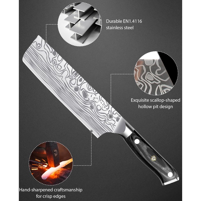 MOSFiATA 7” Nakiri Chef's Knife with Finger Guard, German High