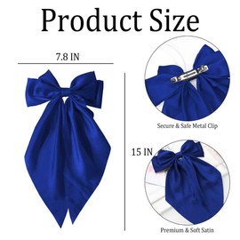 Hair Bows for Women Girls - Silky Satin Bow Hair Clip with Long Tail Ribbons - Elegant Hair Accessories (Royal Blue,1Pcs)