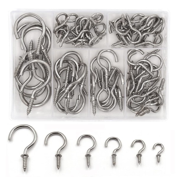 Yuknees Pack of 75 Screw Hooks, Stainless Steel, Ceiling Hooks,