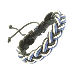 benerini Plaited Leather Strap Bracelet in Blue, White and Black - 243