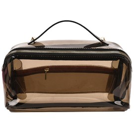 EURYNOME Clear Makeup Organizer Bag Semi Transparent Travel Makeup Bag Leather Handle Clear Cosmetic Bag with Zipper