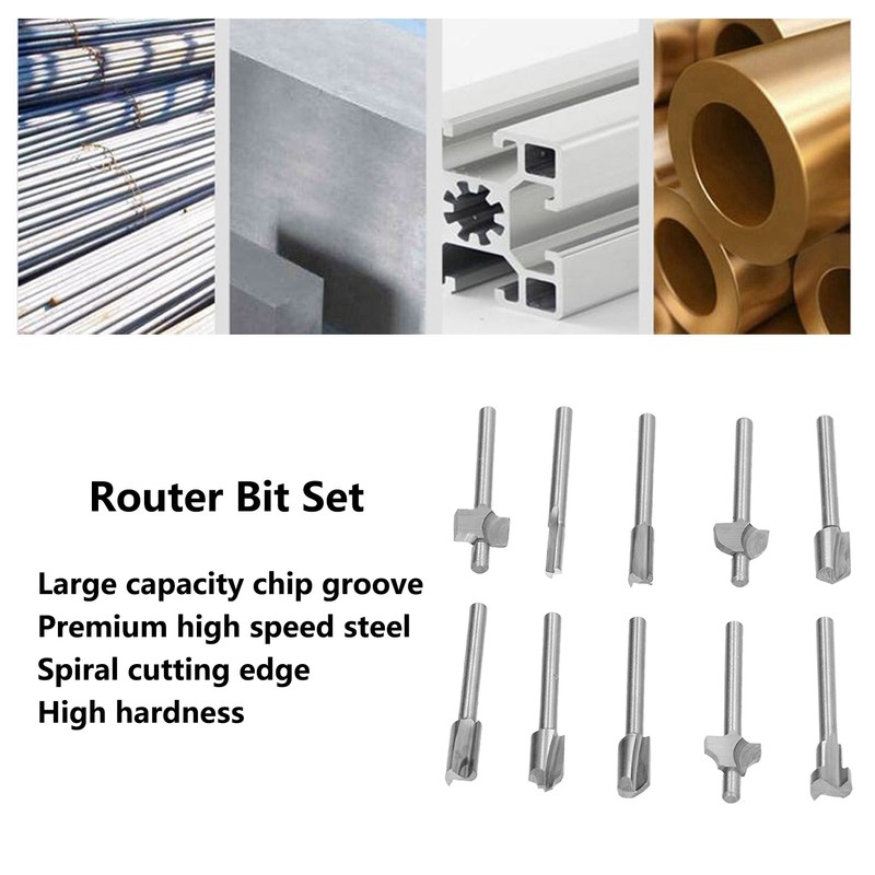 10Pcs Router Bit Set Large Capacity Chip Groove Nonstick Knives