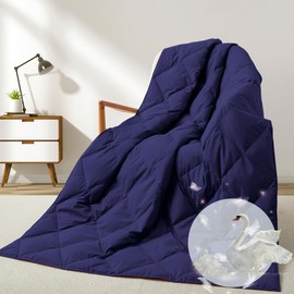 Deodar Natural Goose Down Throw Blanket Couch,Sofa Blanket Throw,Outdoor Blanket Gifts,Lightweight Peach Skin Fabric,Reversible Lap Down Blanket,50"X70",Navy Blue