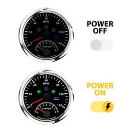 MOTOR METER RACING W PRO 85mm 3-3/8" 2 in 1 GPS Speedometer Tachometer Digital Odometer Mileage & Trip Meter with Turn Signal High Beam 120 MPH Waterproof Black Dial White LED for Car Truck Motor