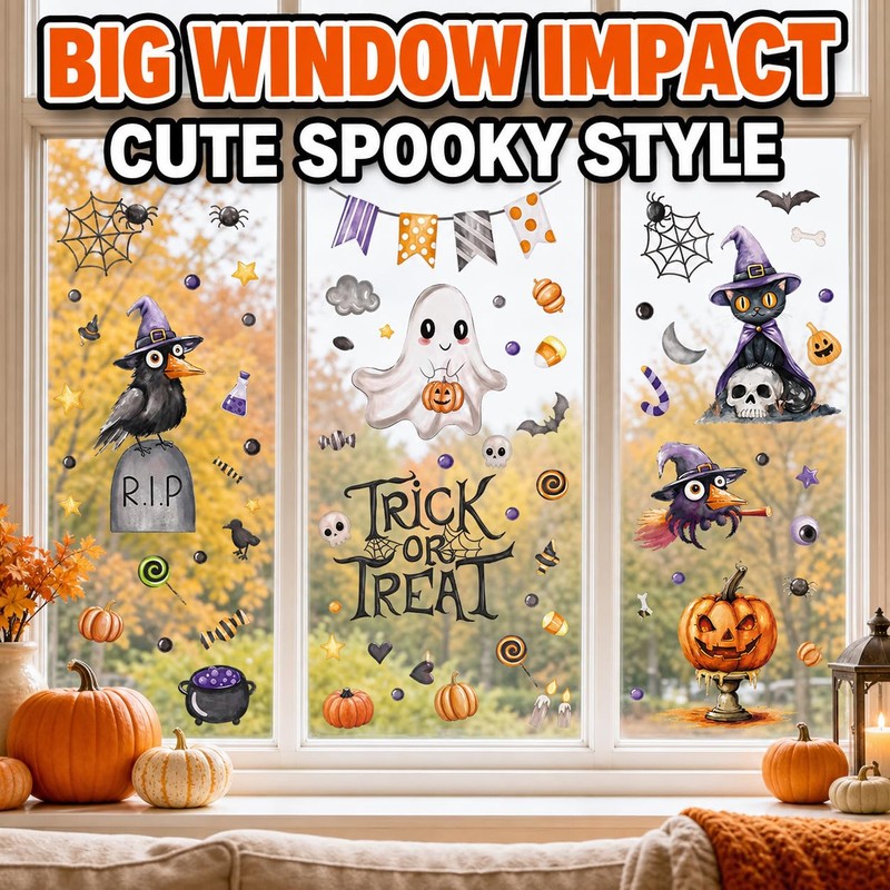 86 PCS Halloween Window Clings Decorations - Cute Spooky Ghost,