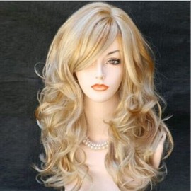 YOVECATHOU 24 Inch Women's Curly Wavy Wigs Fashion Ladies Synthetic Hair Wig For Women Cosplay Costume Party Hairpiece (Blonde)