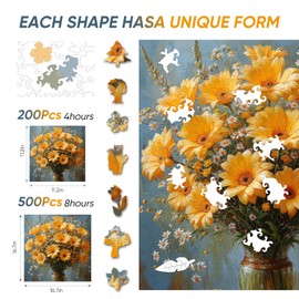 Wooden Puzzles for Adults, 500 Pieces Chrysanthemum Wooden Jigsaw Puzzles, 16.7 in Wooden Puzzle Adult Creative Christmas Thanksgiving Toy Gifts for Friends Family Puzzle Lovers