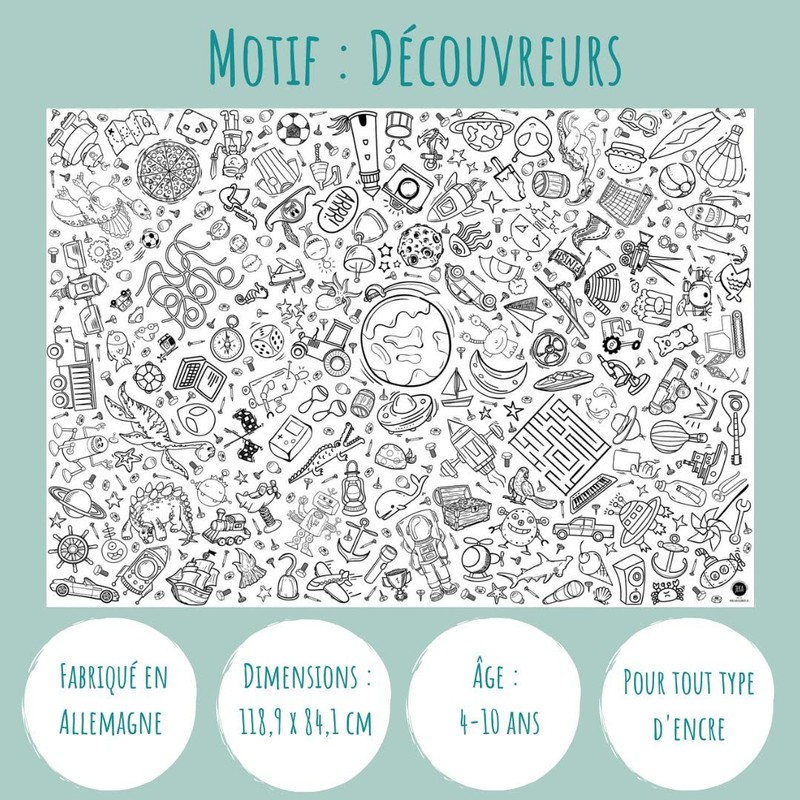 Paper tablecloth for colouring, explorer motif, colouring pictures boys, colouring