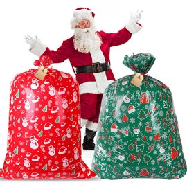 RLLJS 3Pcs Large Christmas Drawstring Gift Bag, Gift Oversized Bag New Year Packaging Bag Christmas Home Decoration with Tags